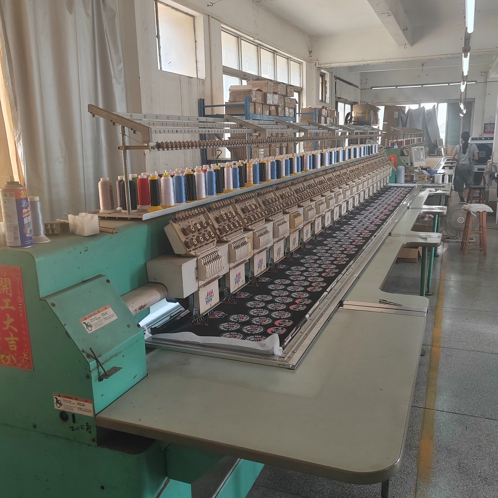 Embroidery production line inside the Duopei workshop